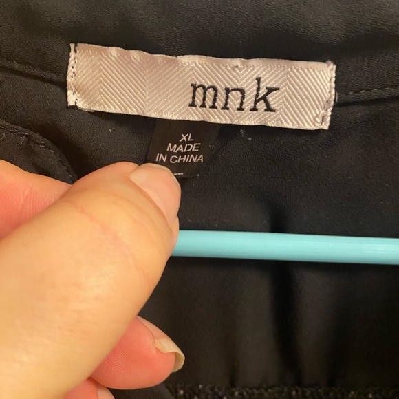 MNK Top XL Black Blouse Zip Pockets Long Sleeve Button Front Shirt - Picture 2 of 7